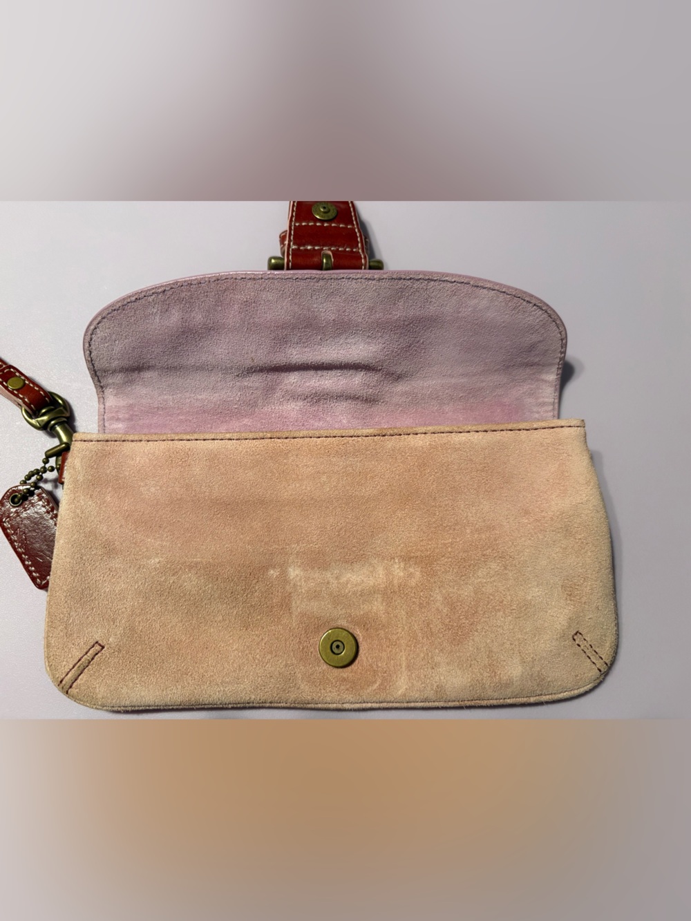 Coach Y2K Pink/Purple Suede and Leather Small Soho Wristlet Clutch— FLAWS! - Picture 10 of 15